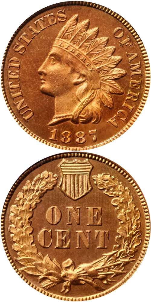 1887 Proof Indian Head Penny showing mirror-like fields and frosted design elements in NGC holder