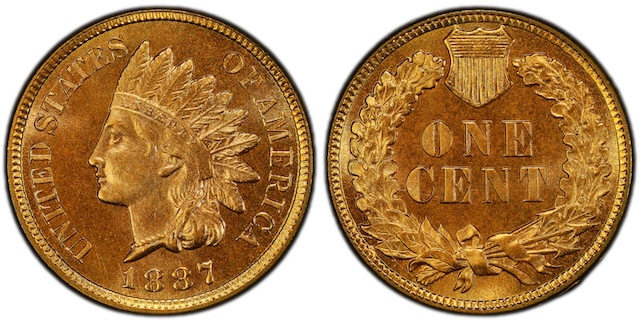 Group of 1887 Indian Head Pennies in various grades from Good to About Uncirculated showing typical wear progression